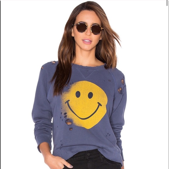 MOTHER Tops - MOTHER Denim Smiley Face Distressed Sweatshirt